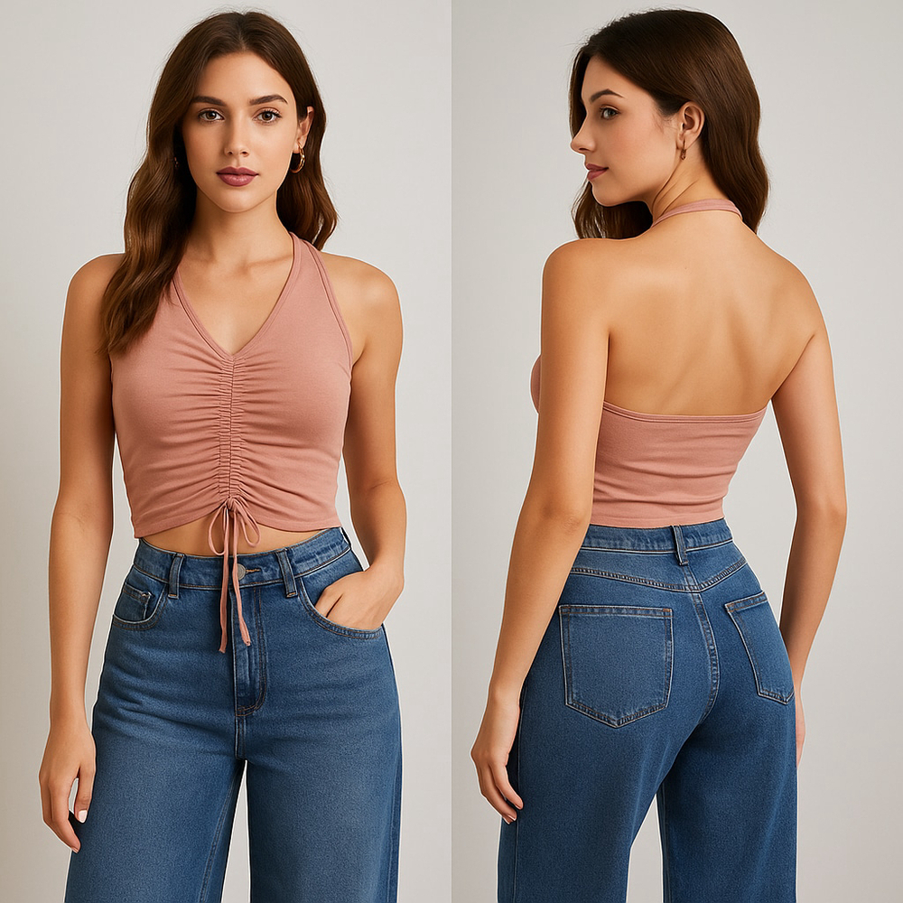 SHEIN ✨ Women’s Ruched Cropped Front Tie Halter Top 👚 | Size Small